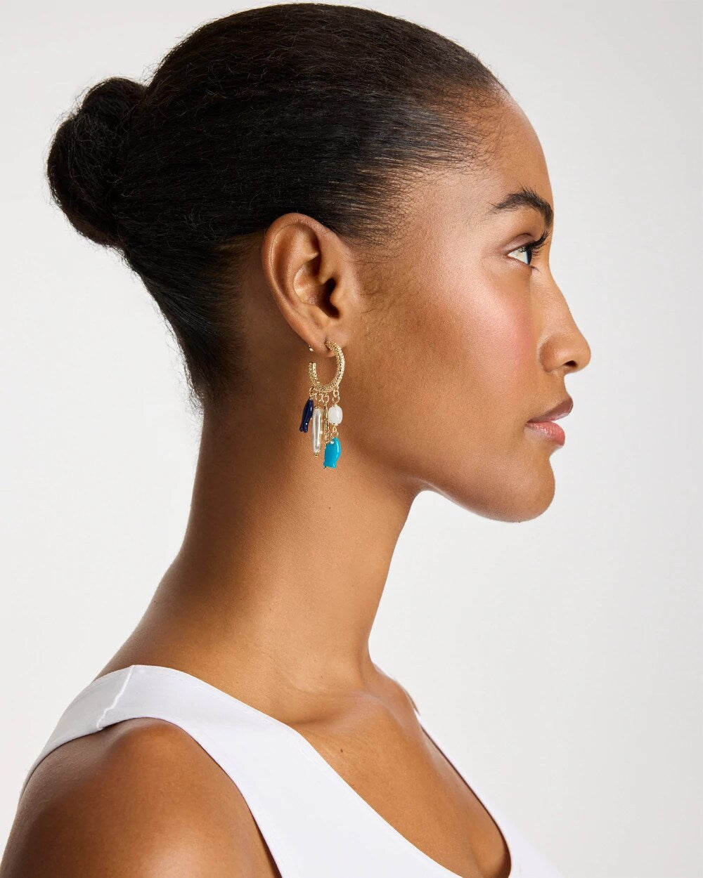 Chico's | Fish Charm Crinkle Hoop Earrings/ Blue Multi