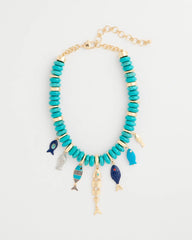 Chico's | Turquoise Fish Charm Statement Necklace/ Turquoise