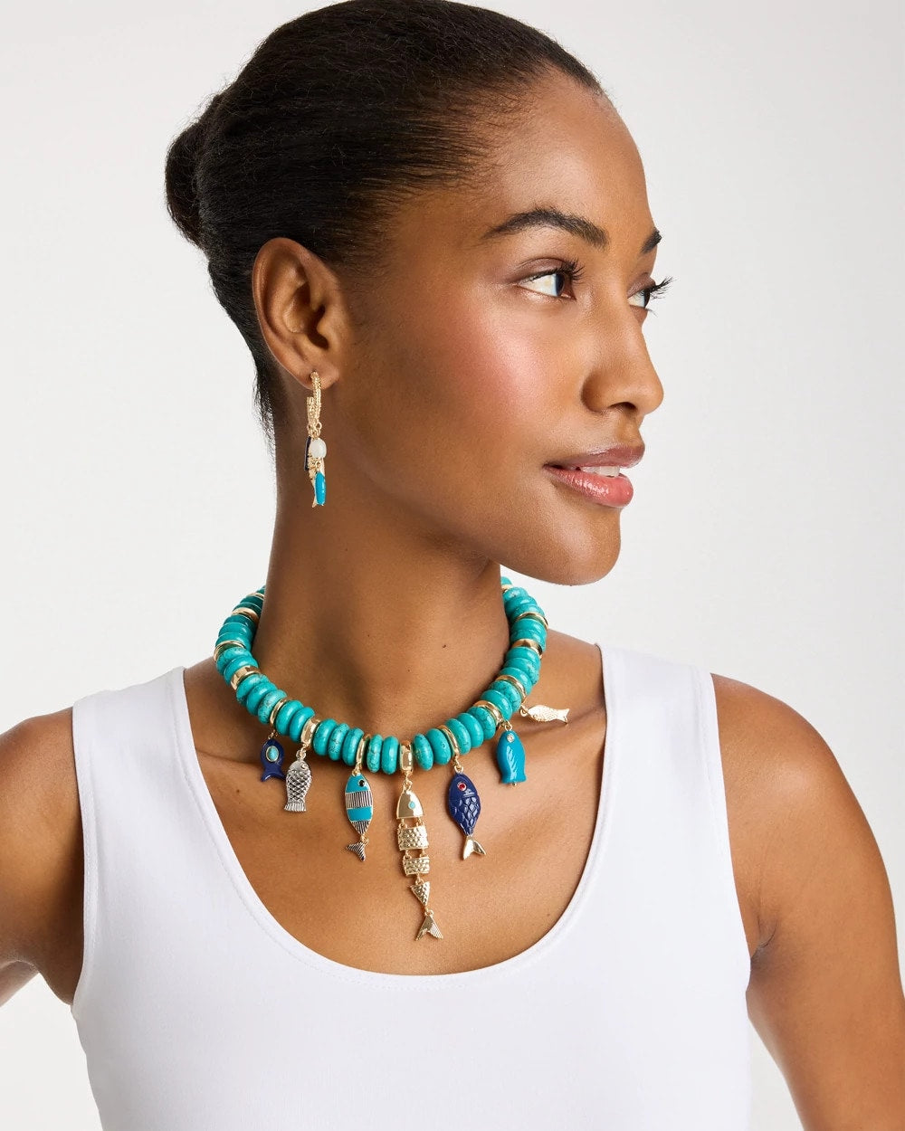 Chico's | Turquoise Fish Charm Statement Necklace/ Turquoise