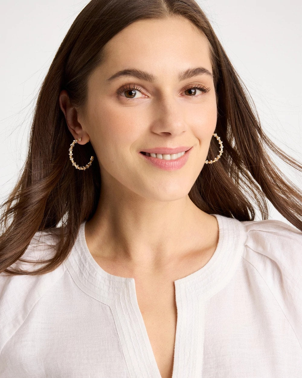 Chico's | Sea Foam Hoop Earrings/ White/Gold