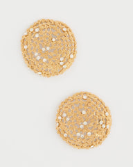 Chico's | Sea Foam Medallion Stud Earrings/ Gold