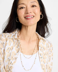 Chico's | Sea Foam Long Single-Strand Necklace/ White/Gold