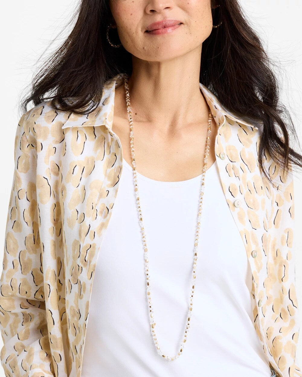 Chico's | Sea Foam Long Single-Strand Necklace/ White/Gold