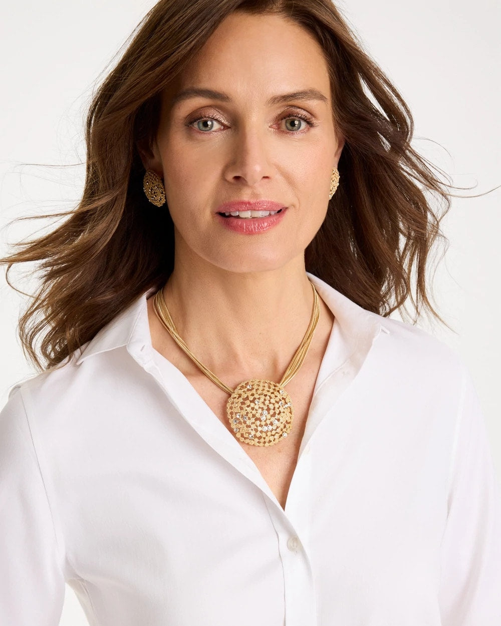 Chico's | Sea Foam Medallion Pendant Necklace/ Gold