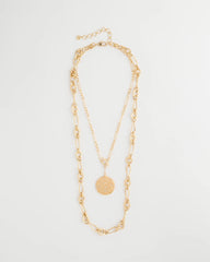 Chico's | Sea Foam Medallion Double-Strand Pendant Necklace/ Gold