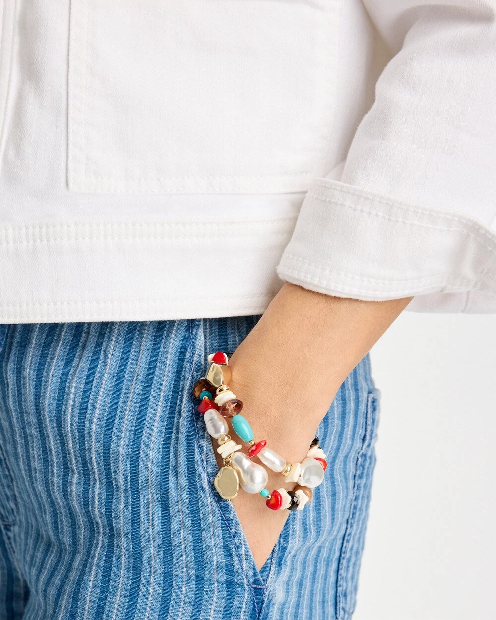 Chico's | Set of Two Pearl Beaded Stretch Bracelets/ Multi