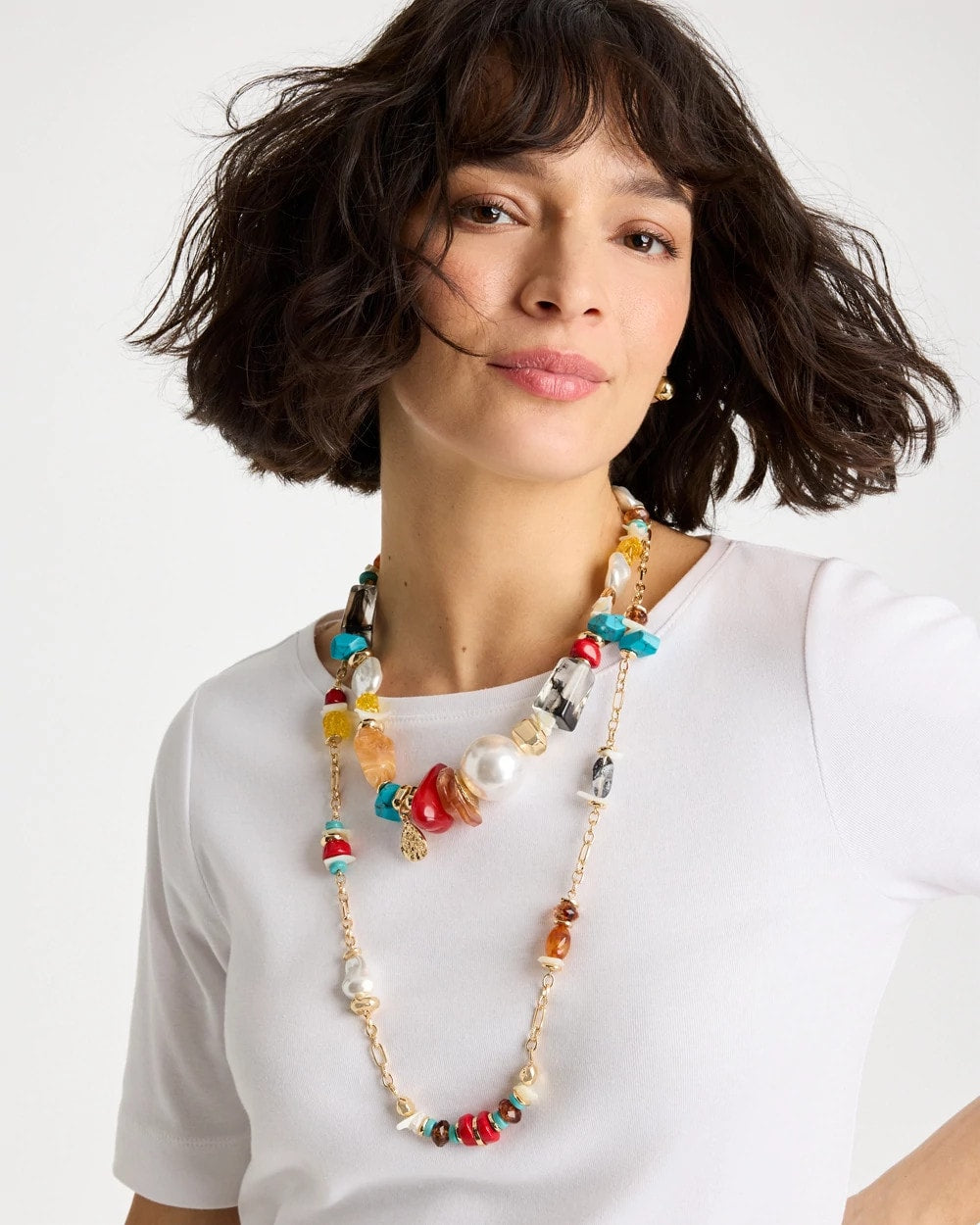 Chico's | Mixed-Media Long Beaded Necklace/ Multi