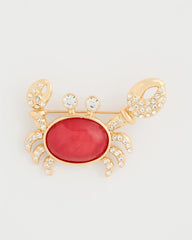 Chico's | Americana Faux Diamond Crab Brooch/ Red