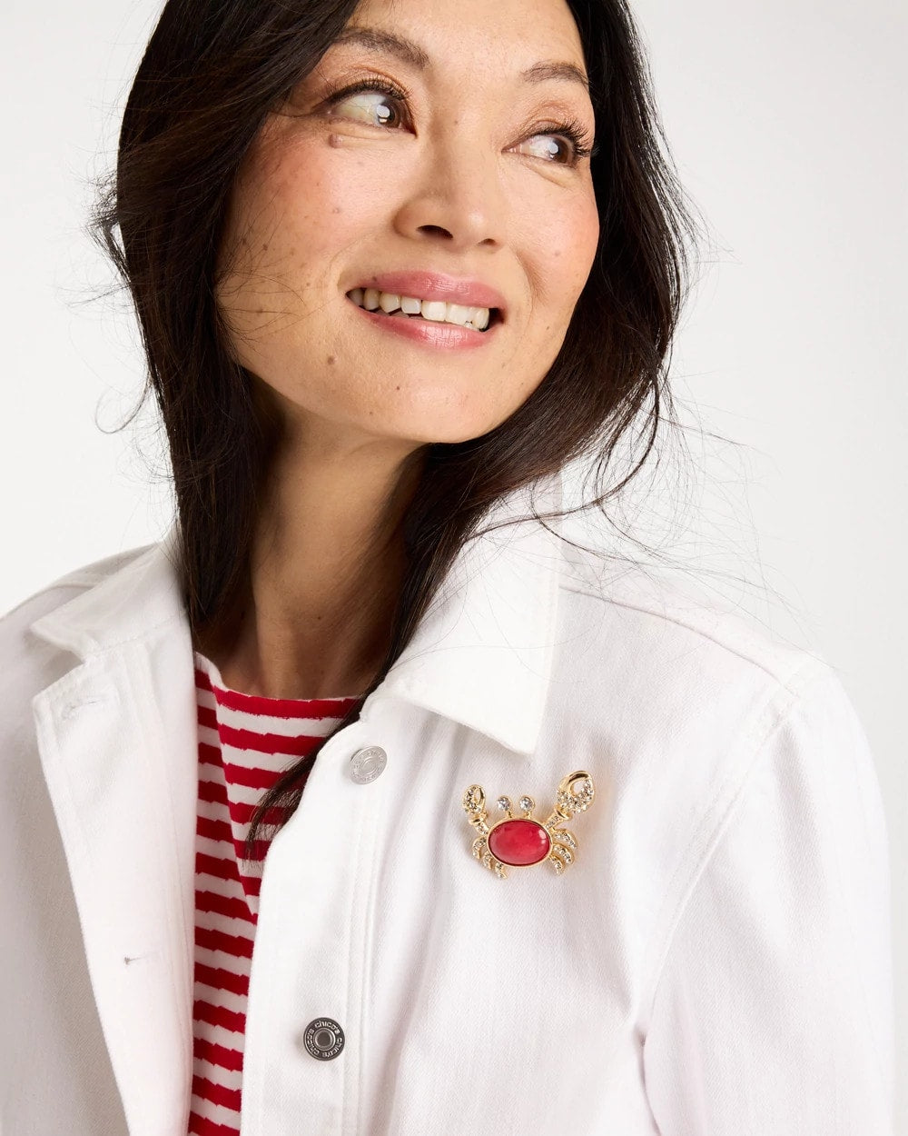 Chico's | Americana Faux Diamond Crab Brooch/ Red
