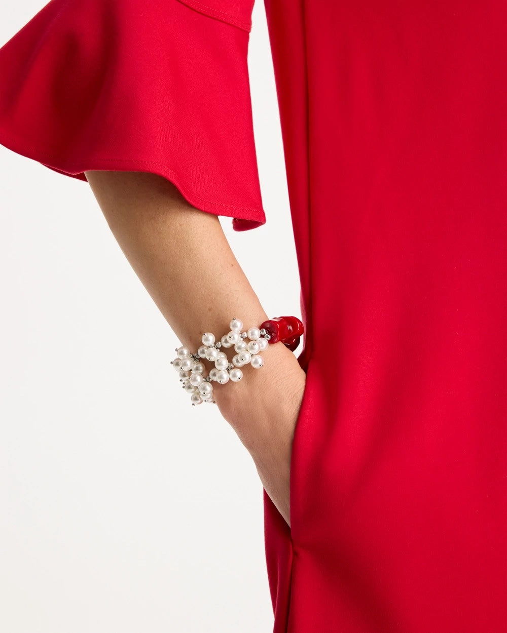 Chico's | Red Resin Pearlescent Stretch Bracelet/ Red