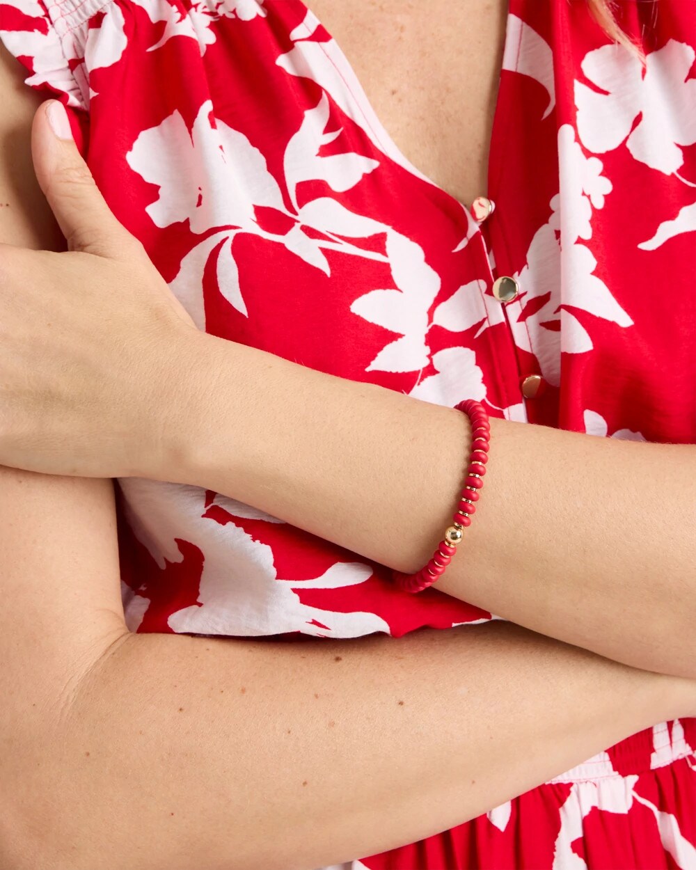 Chico's | Red Beaded Stretch Bracelet/ Red