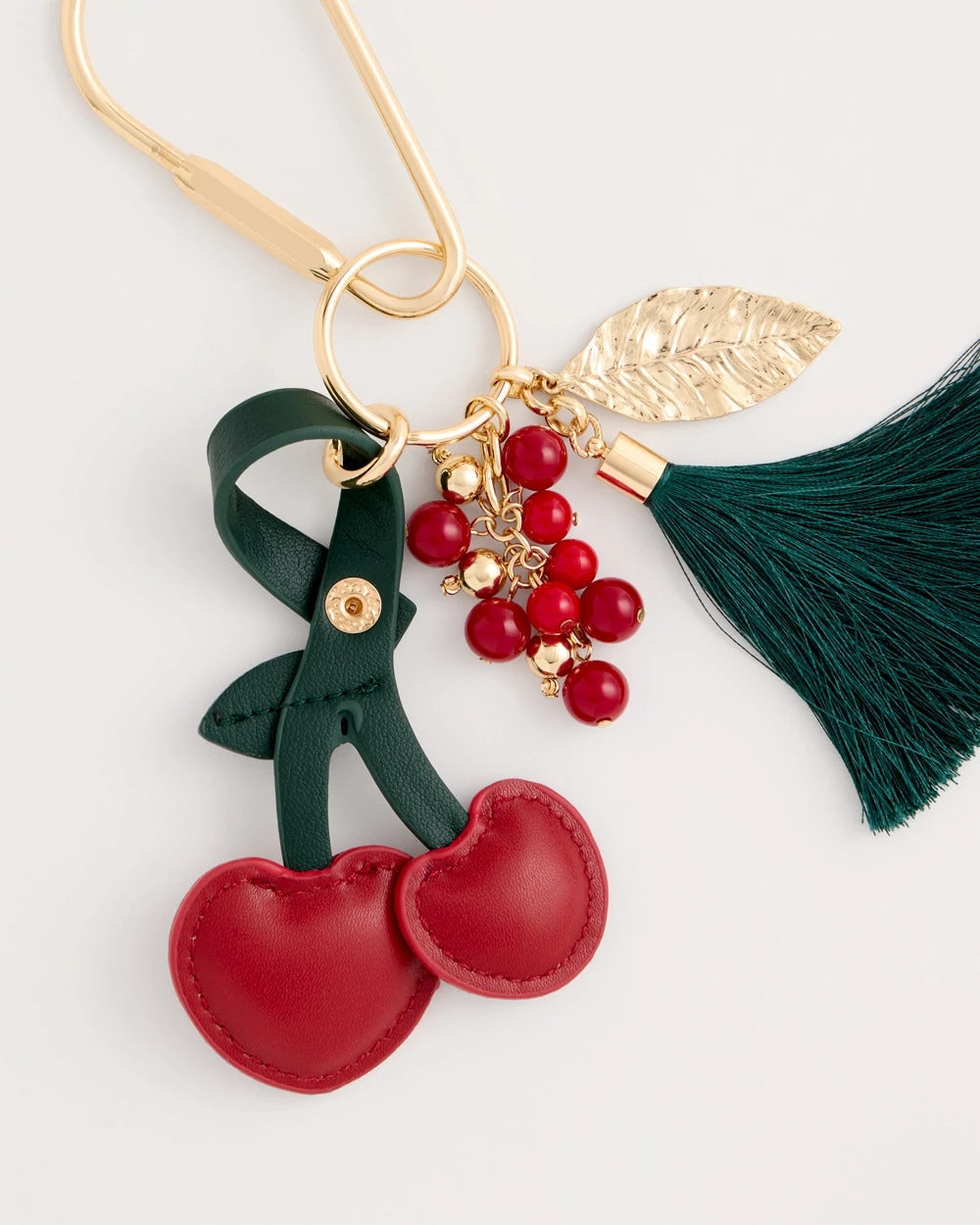 Chico's | Faux Leather Cherry Bag Charm Key Chain/ Red