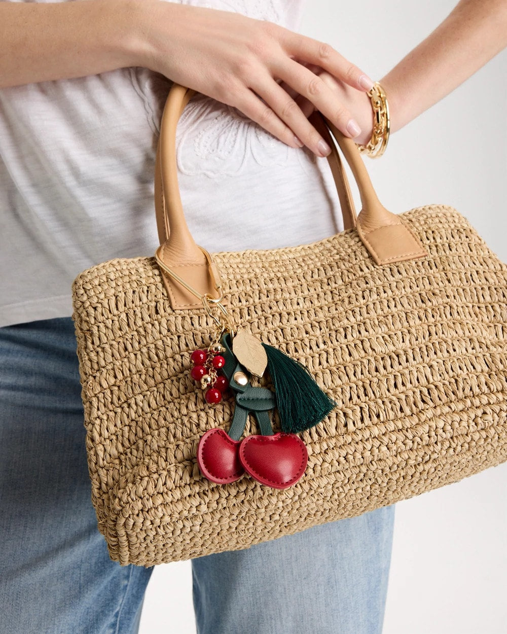 Chico's | Faux Leather Cherry Bag Charm Key Chain/ Red
