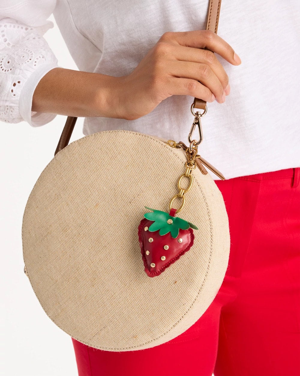 Chico's | Faux Leather Strawberry Bag Charm Key Chain/ Red