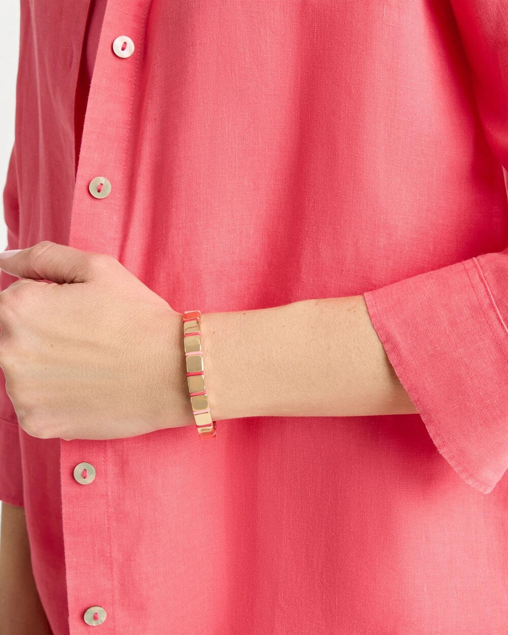 Chico's | Glam Goldtone Slice Stretch Bracelet/ Coral