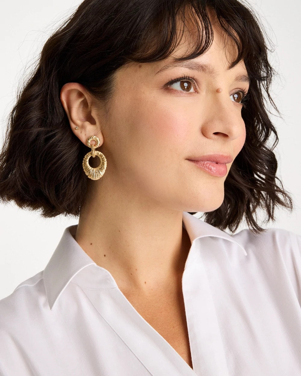 Chico's | Crinkle Goldtone Doorknocker Earrings/ Gold