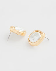 Chico's | Pearlescent Golden Rimmed Stud Earrings/ Gold