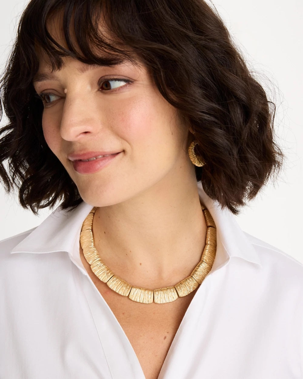 Chico's | Crinkle Goldtone Collar Necklace/ Gold