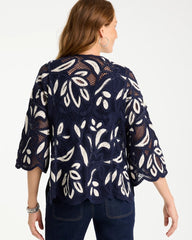 Chico's | Woven Crochet Lace Contrast Kimono/ Passport Blue