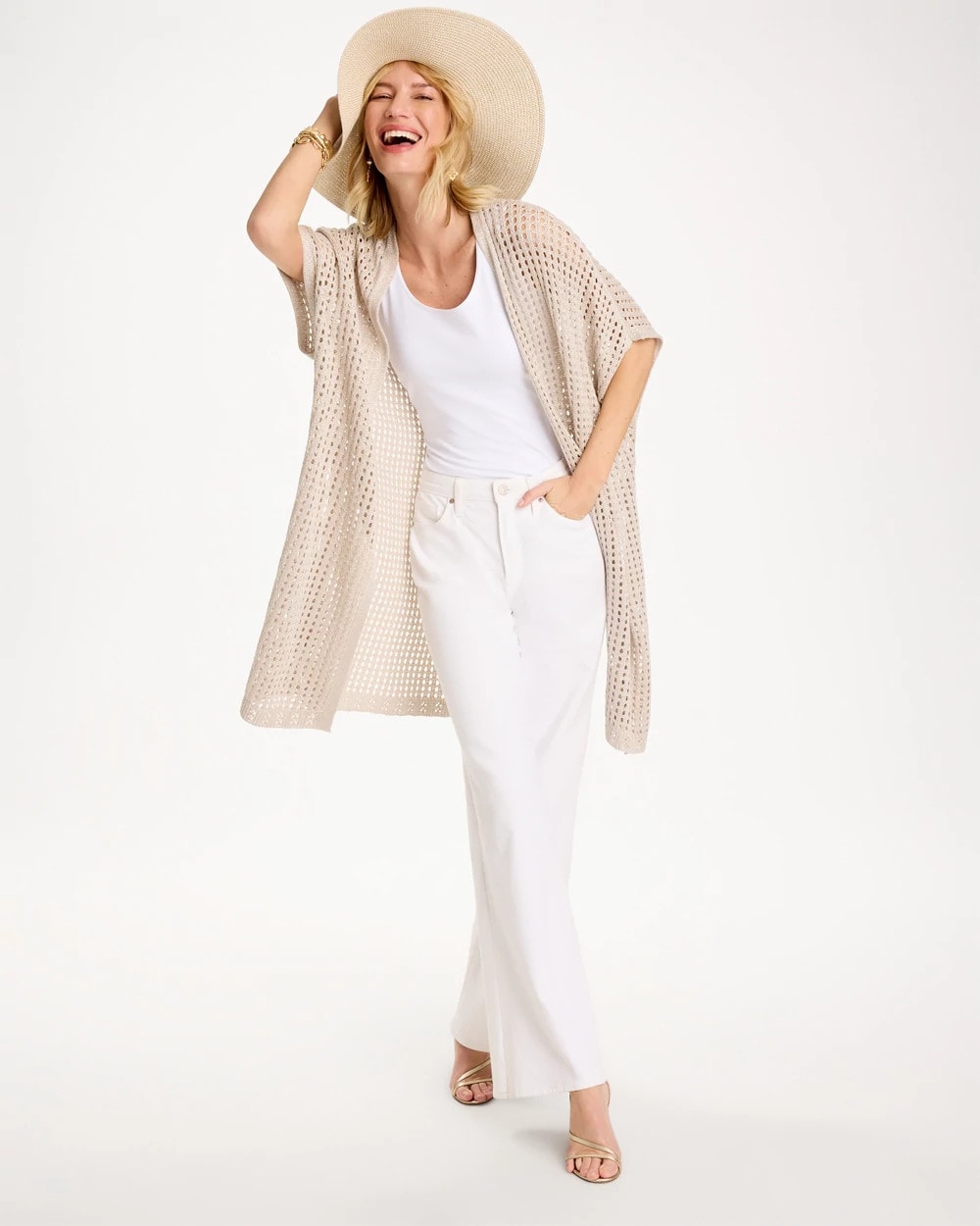 Chico's | Crochet Knit Belted Ruana/ Neutral