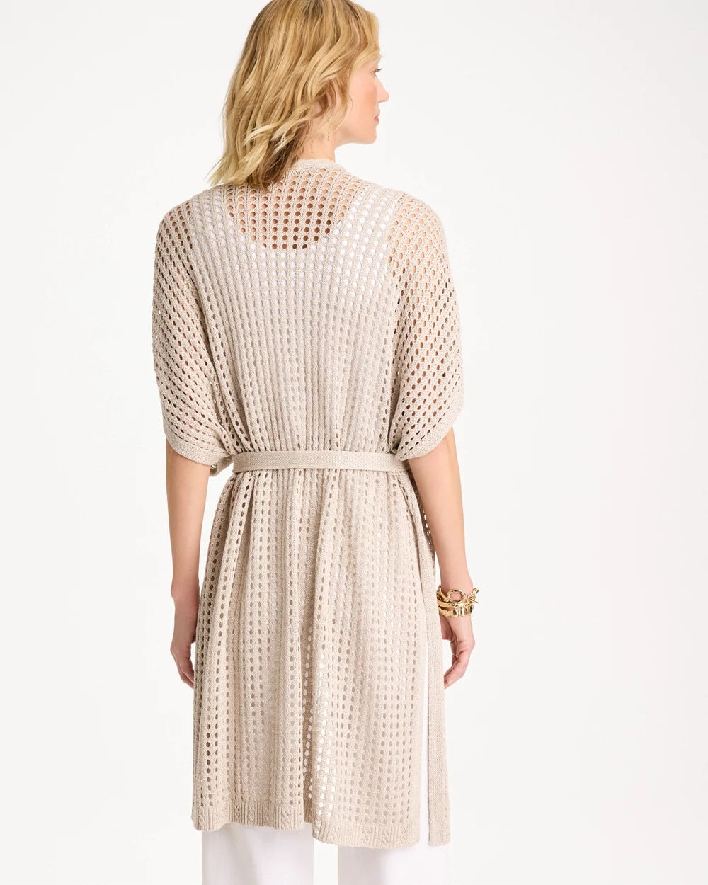 Chico's | Crochet Knit Belted Ruana/ Neutral