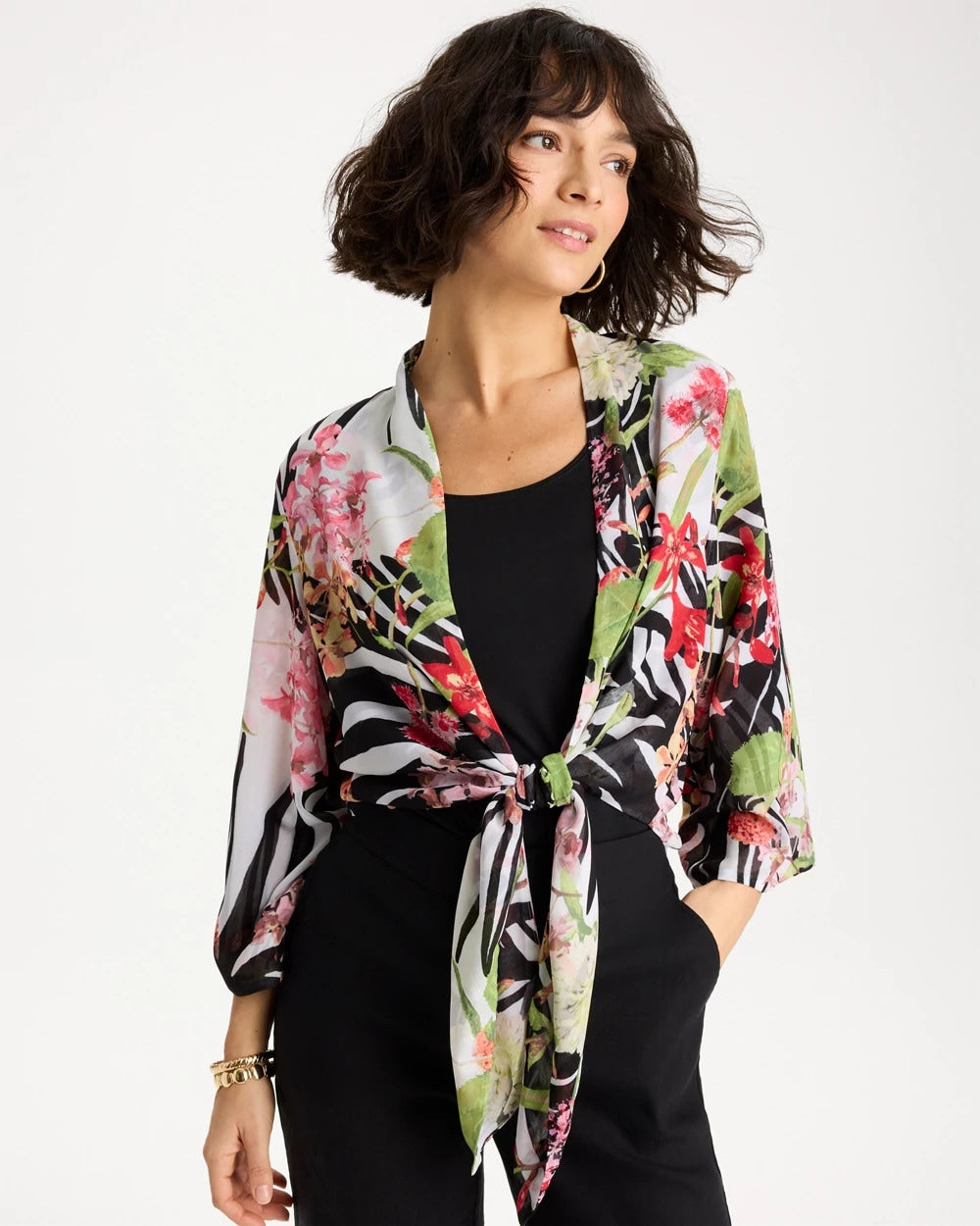 Chico's | Georgette Tie-Front Kimono/ Black