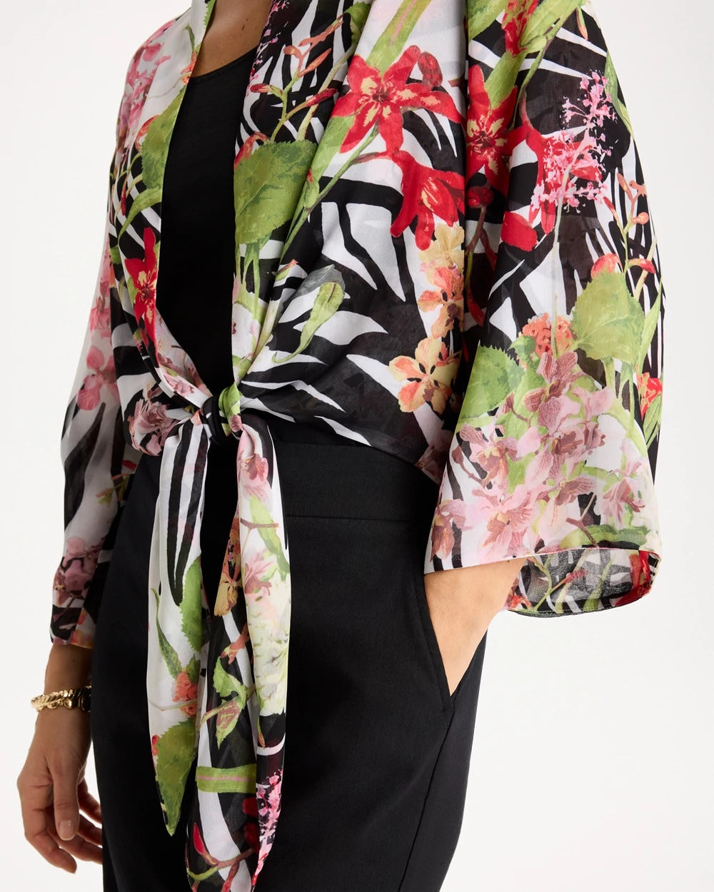 Chico's | Georgette Tie-Front Kimono/ Black