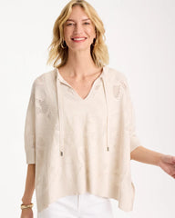 Chico's | Crochet Lace Notch Neck Poncho/ Ecru