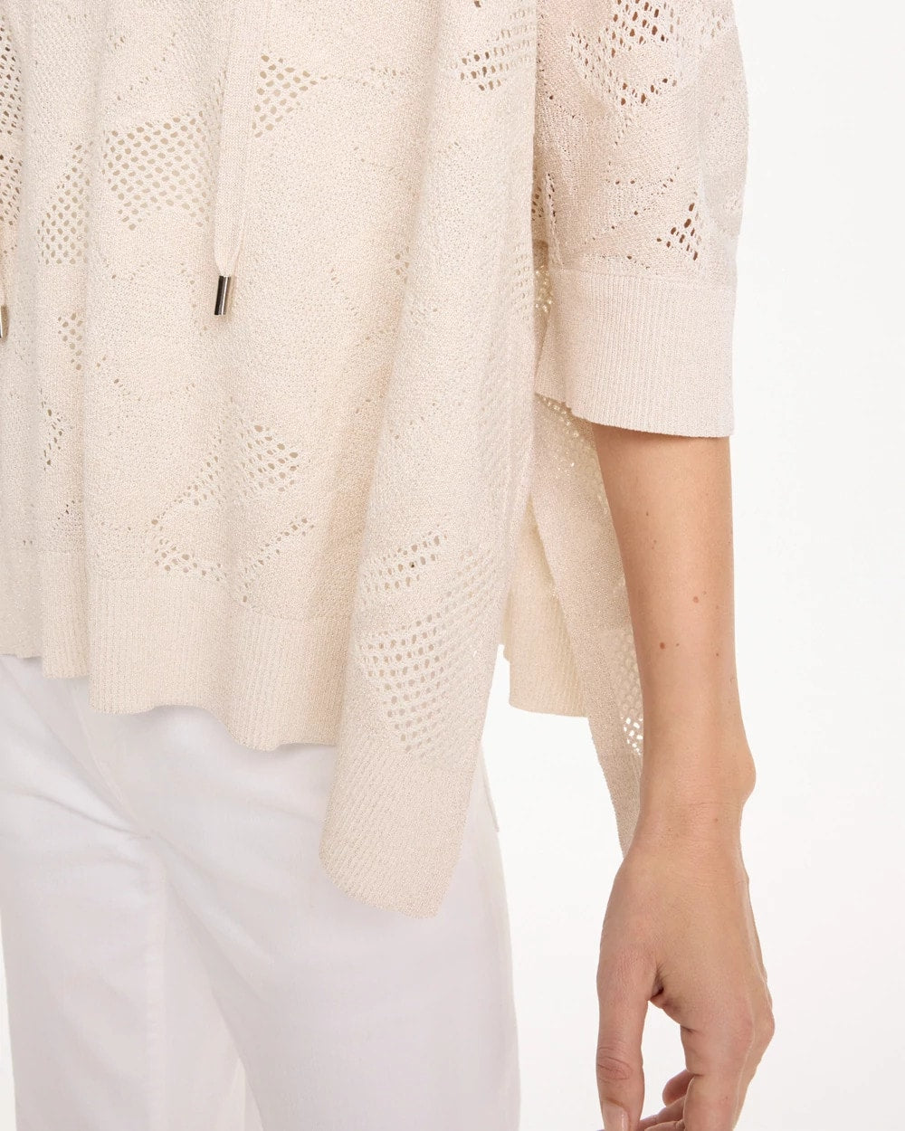 Chico's | Crochet Lace Notch Neck Poncho/ Ecru