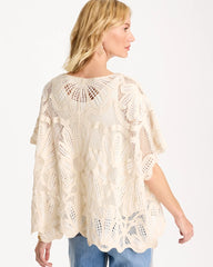 Chico's | Woven Cotton-Blend Crochet Lace Poncho/ Ecru
