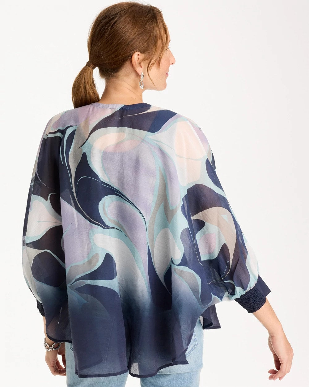 Chico's | Woven Printed Cocoon Ruana/ Passport Blue