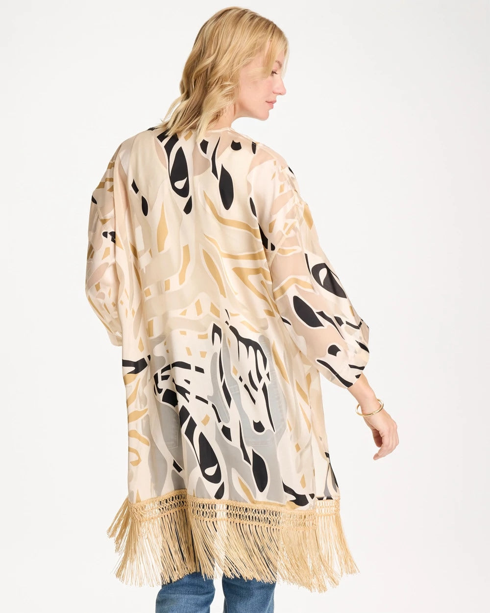 Chico's | Woven Long Fringed Kimono/ Neutral