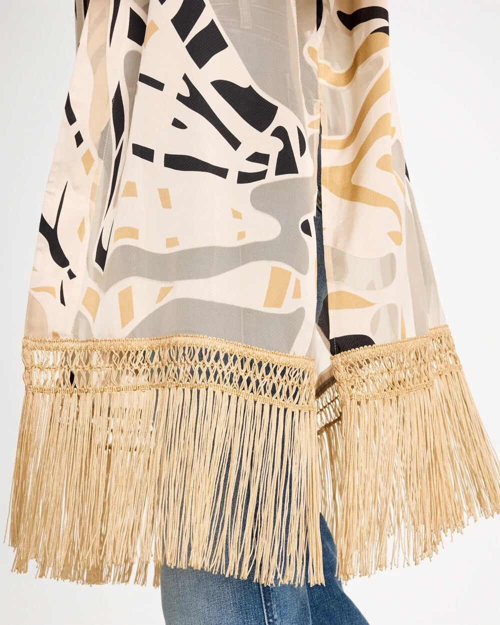 Chico's | Woven Long Fringed Kimono/ Neutral