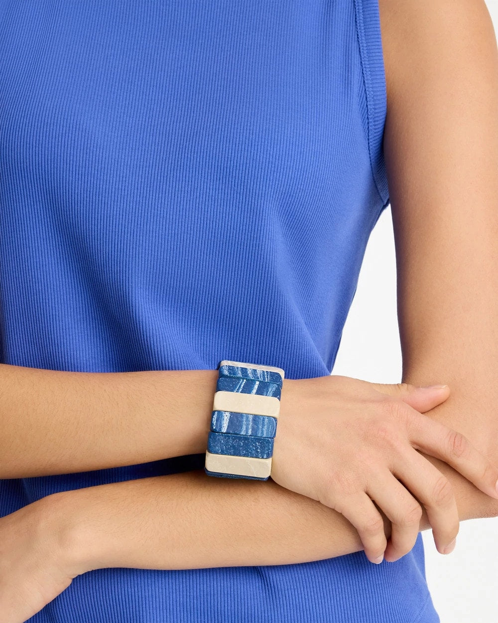 Chico's | Blue-Neutral Wood Stretch Bracelet/ Blue Multi