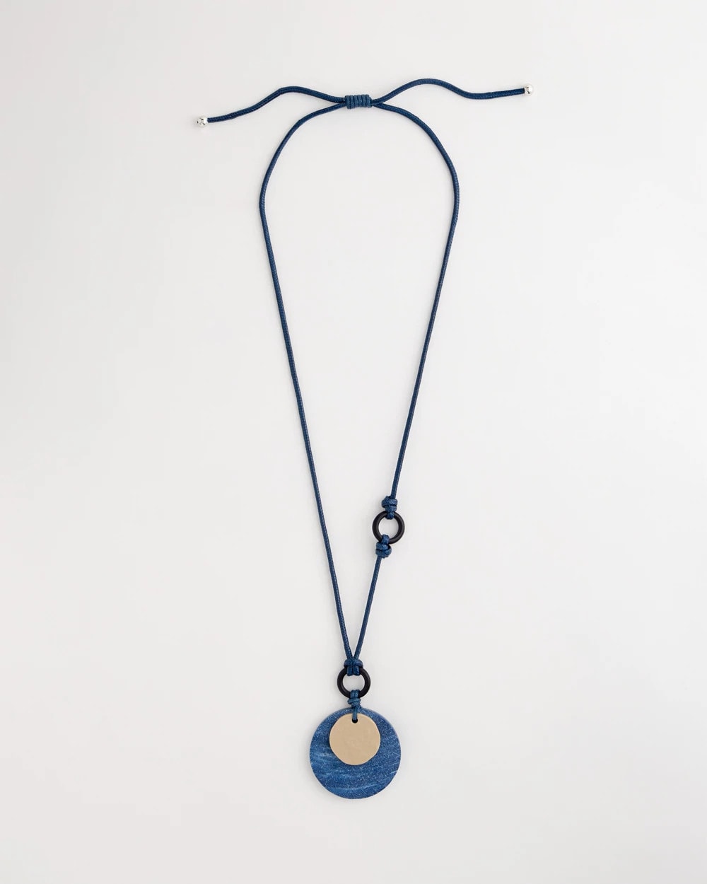 Chico's | Adjustable Blue-Neutral Wood Pendant Necklace/ Blue Multi