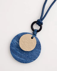 Chico's | Adjustable Blue-Neutral Wood Pendant Necklace/ Blue Multi