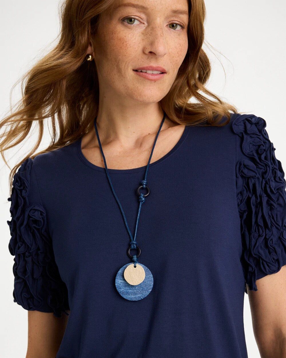 Chico's | Adjustable Blue-Neutral Wood Pendant Necklace/ Blue Multi
