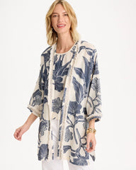 Chico's | Cotton Jacquard Fringed Kimono/ Blue
