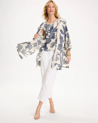 Chico's | Cotton Jacquard Fringed Kimono/ Blue