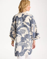 Chico's | Cotton Jacquard Fringed Kimono/ Blue