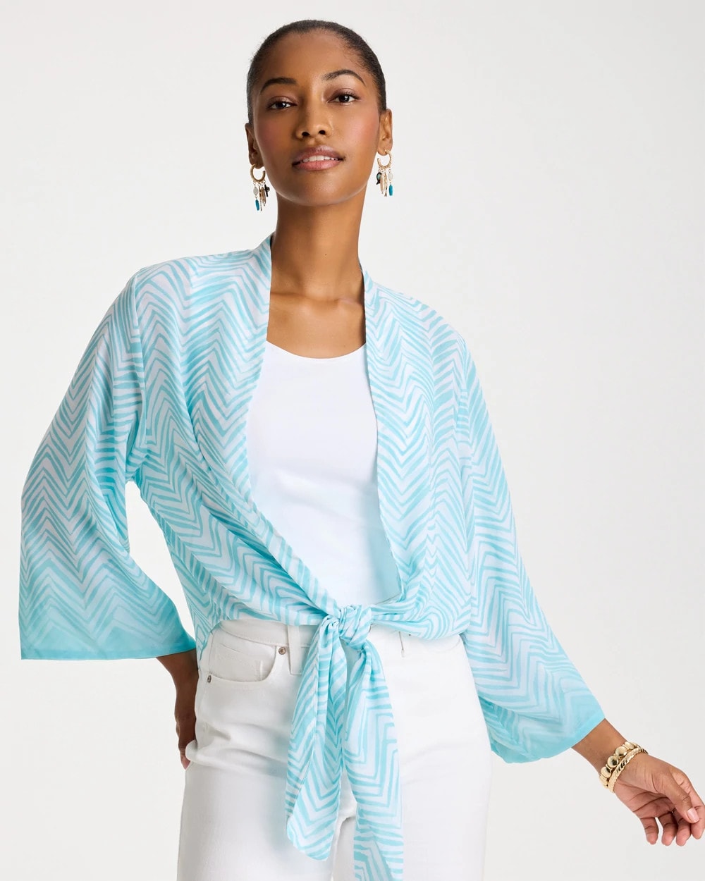 Chico's | Georgette Tie-Front Chevron Kimono/ Bondi Blue