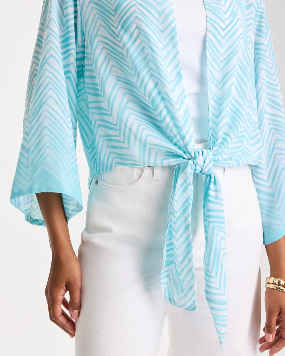 Chico's | Georgette Tie-Front Chevron Kimono/ Bondi Blue
