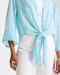Chico's | Georgette Tie-Front Chevron Kimono/ Bondi Blue