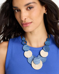 Chico's | Chico's Originals Blue Neutral Wood Bib Necklace/ Blue Multi