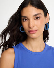 Chico's | Blue-Neutral Wood Hoop Earrings/ Blue Multi