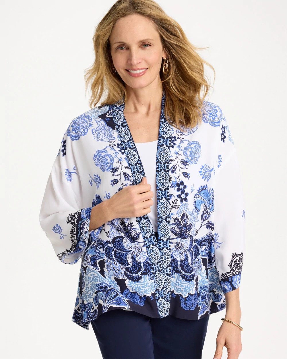 Chico's | Woven Faux Silk Printed Kimono/ Alabaster