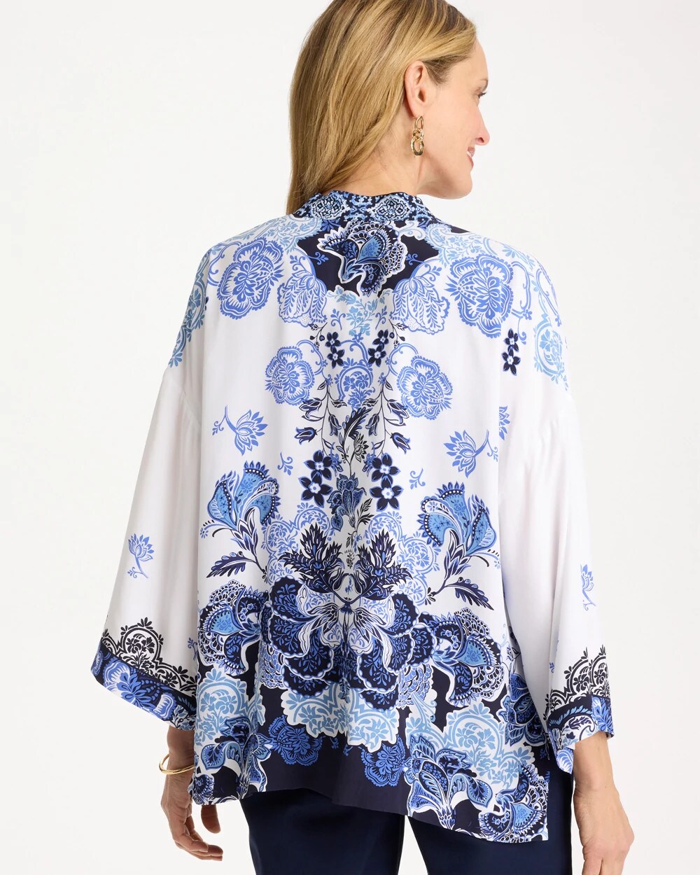 Chico's | Woven Faux Silk Printed Kimono/ Alabaster
