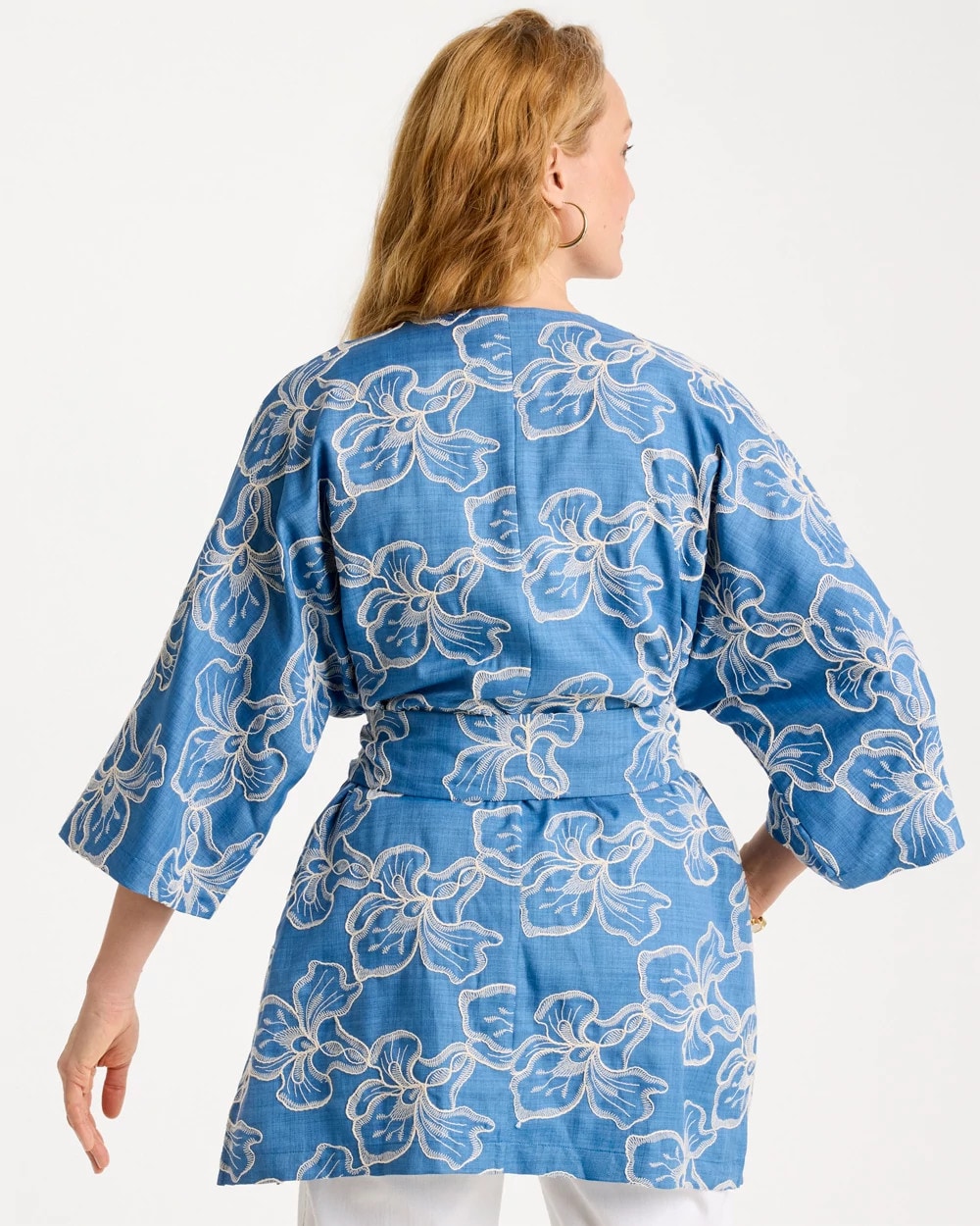 Chico's | Woven Embroidered Belted Kimono/ Denim
