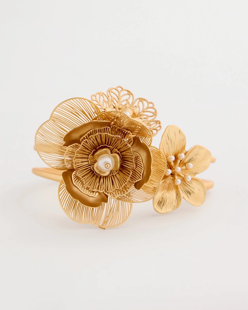 Chico's | Filigree Flower Hinge Cuff Bracelet/ Gold