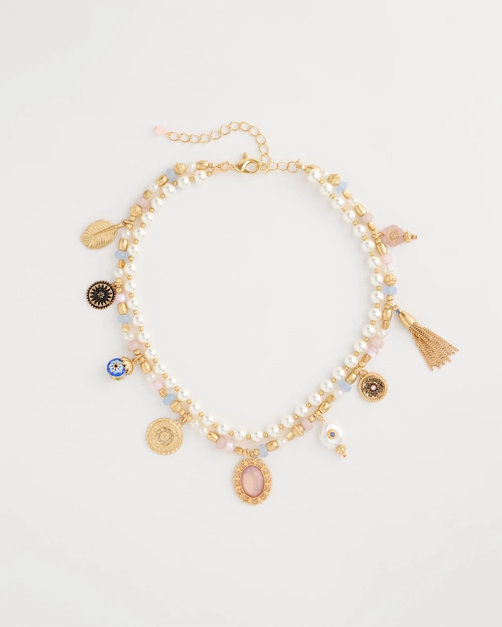 Chico's | Genuine Jade Stone Charm Short Necklace/ Orchid